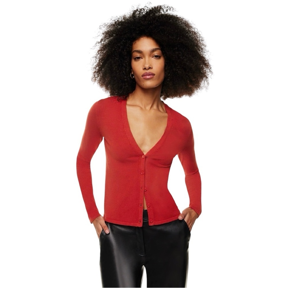 Babaton | Belin Cardigan Slim-fit V-neck cardigan in Corsa Red Size Medium